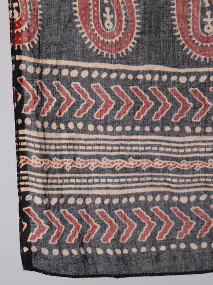 Women Black & Maroon Ethnic Motif Printed Sleevesless Straight Kurta With Palazzo And Dupatta | LASVINI - Redefining Indian Fashion with Elegance