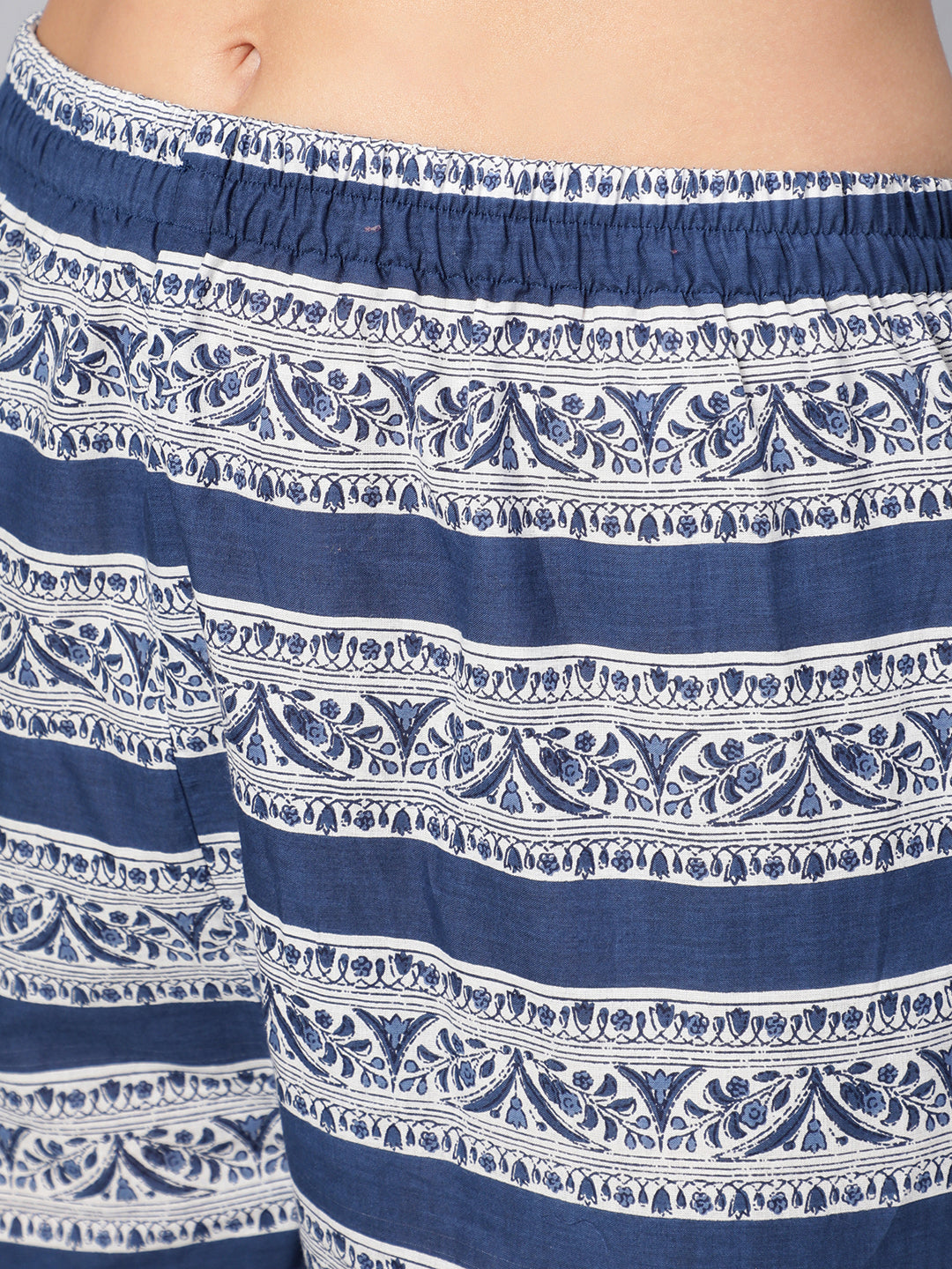 Women Blue Ethnic Printed Flared Kurta With Trouser And Dupatta | LASVINI - Redefining Indian Fashion with Elegance