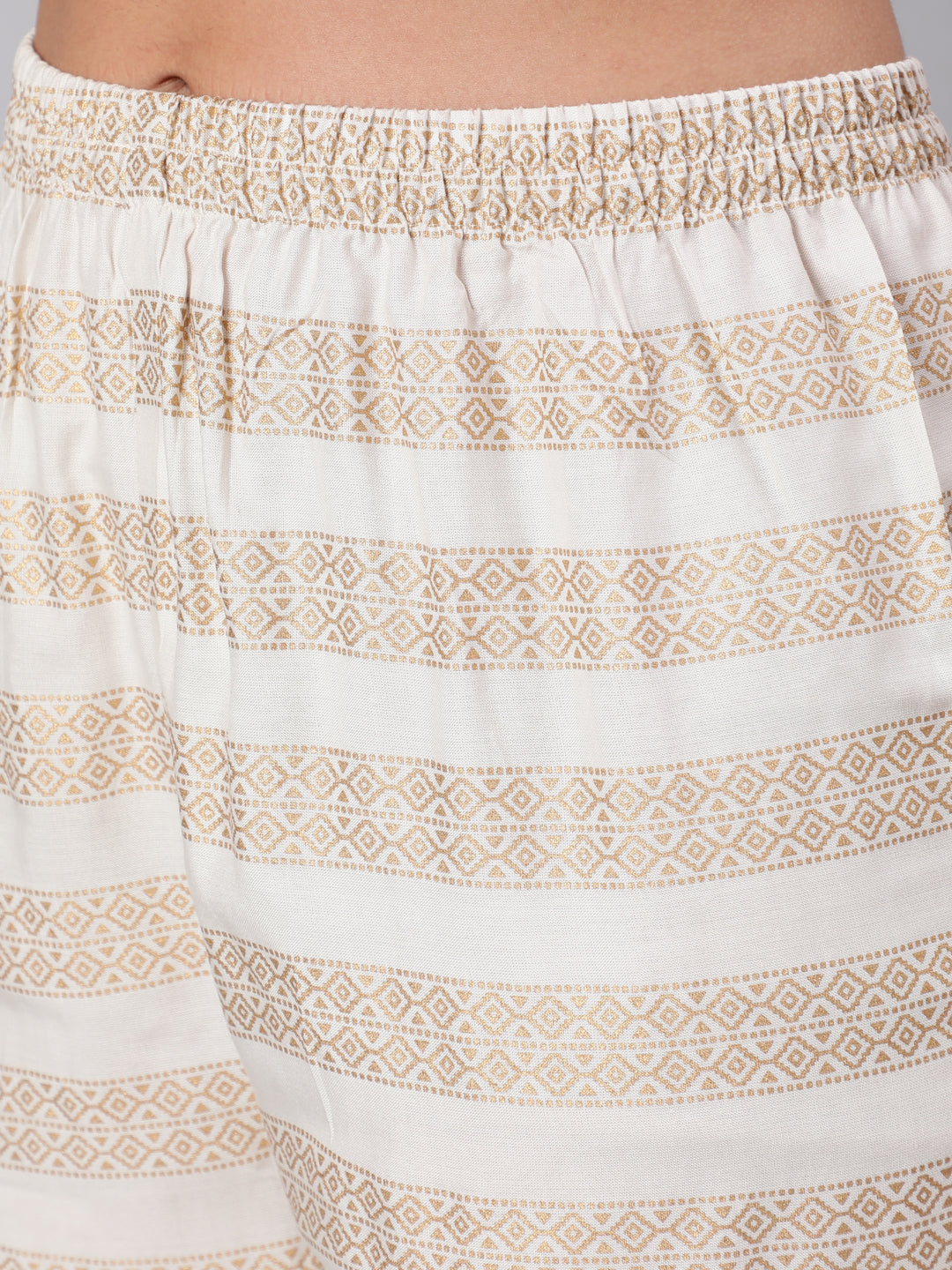 Women White & Gold Printed Lace Details Lurta With Palazzo And Net Sequence Dupatta | LASVINI - Redefining Indian Fashion with Elegance