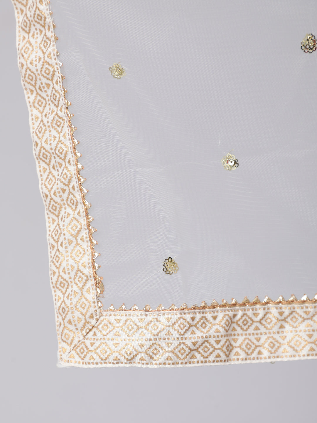 Women White & Gold Printed Lace Details Lurta With Palazzo And Net Sequence Dupatta | LASVINI - Redefining Indian Fashion with Elegance