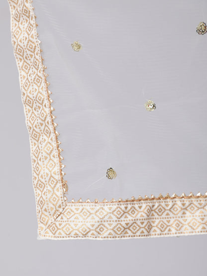 Women White & Gold Printed Lace Details Lurta With Palazzo And Net Sequence Dupatta | LASVINI - Redefining Indian Fashion with Elegance