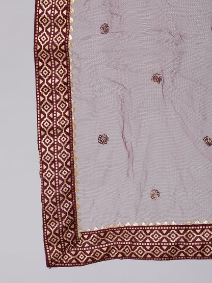 Women Burgundy & Gold Printed Kurta With Palazzo & Net Sequence Dupatta | LASVINI - Redefining Indian Fashion with Elegance