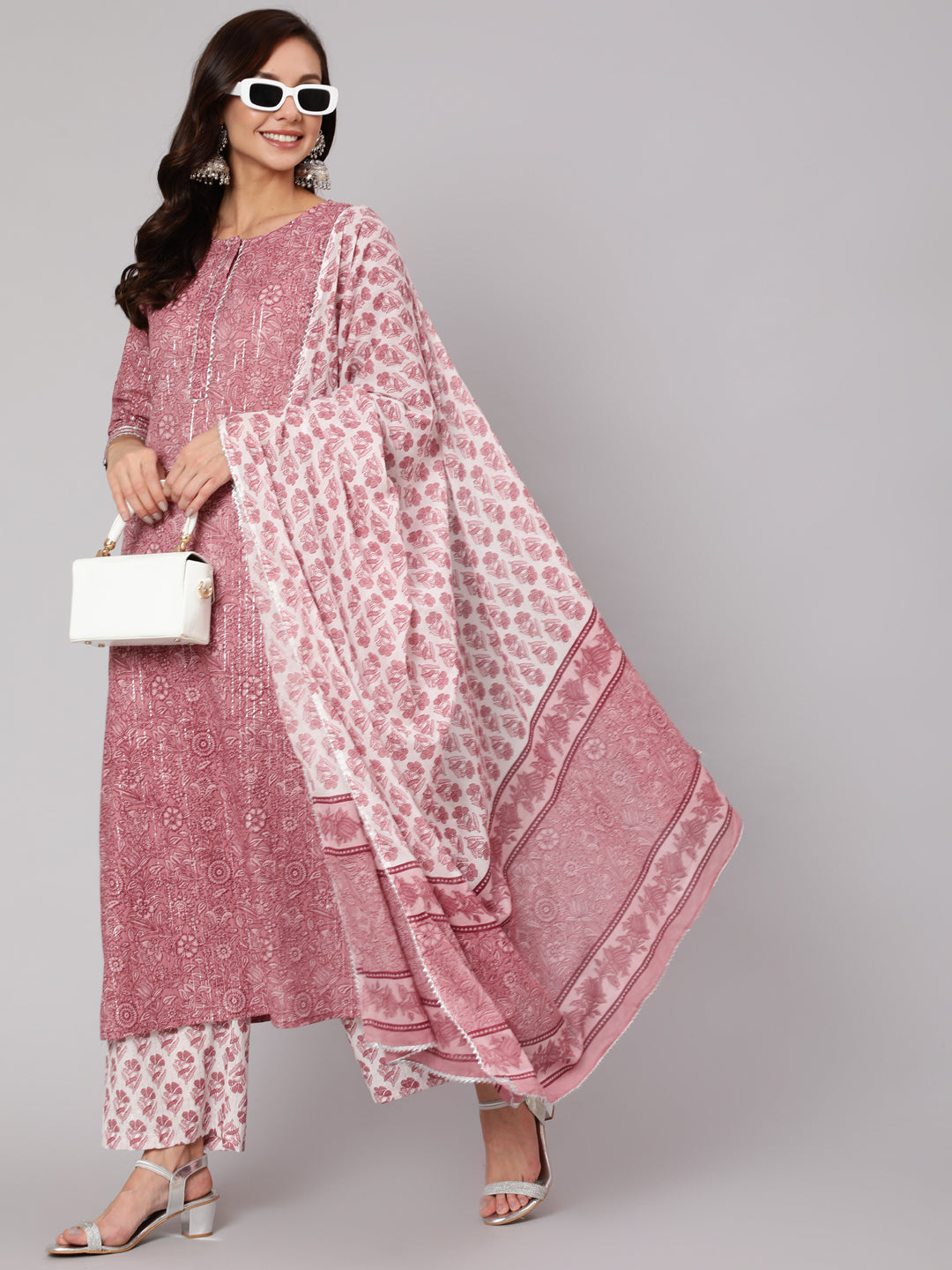 Women Purple Floral Straight Kurta With Palazzo And Dupatta | LASVINI - Redefining Indian Fashion with Elegance