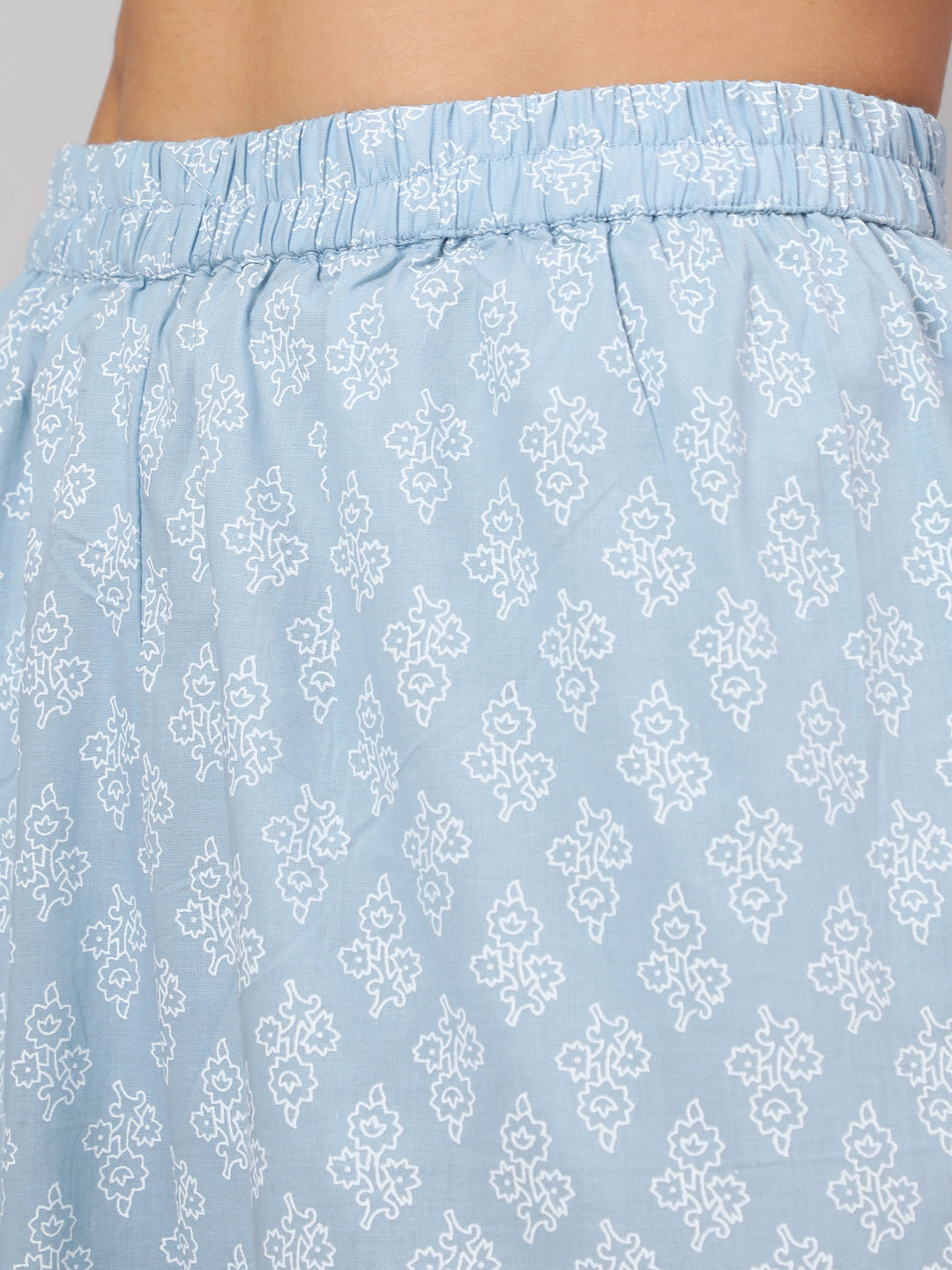 Women Light Blue Floral Printedt Flared Kurta With Trouser And Dupatta | LASVINI - Redefining Indian Fashion with Elegance