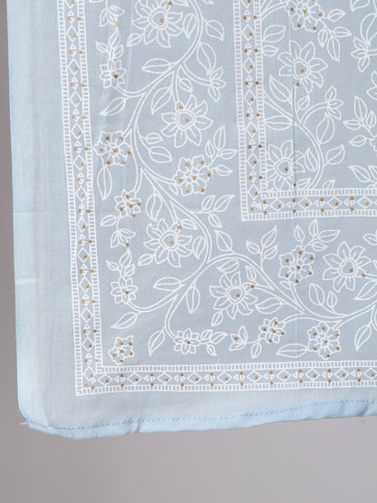 Women Light Blue Floral Printedt Flared Kurta With Trouser And Dupatta | LASVINI - Redefining Indian Fashion with Elegance