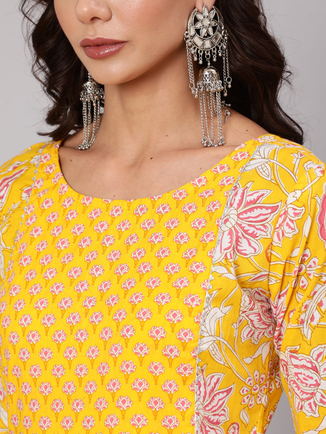 Women Yelllow Ethnic Printed Flared Kurta With Trouser And Dupatta | LASVINI - Redefining Indian Fashion with Elegance