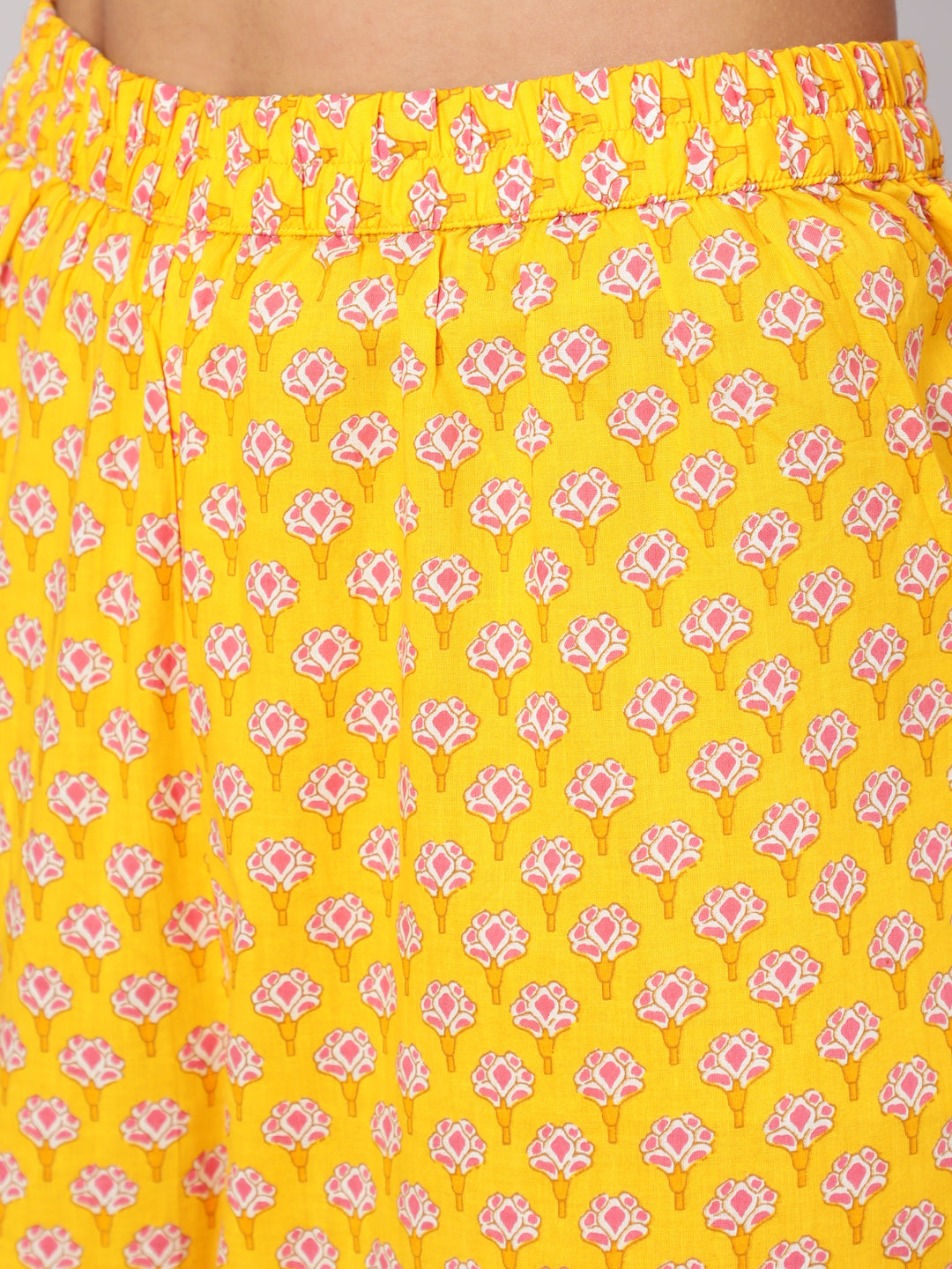 Women Yelllow Ethnic Printed Flared Kurta With Trouser And Dupatta | LASVINI - Redefining Indian Fashion with Elegance