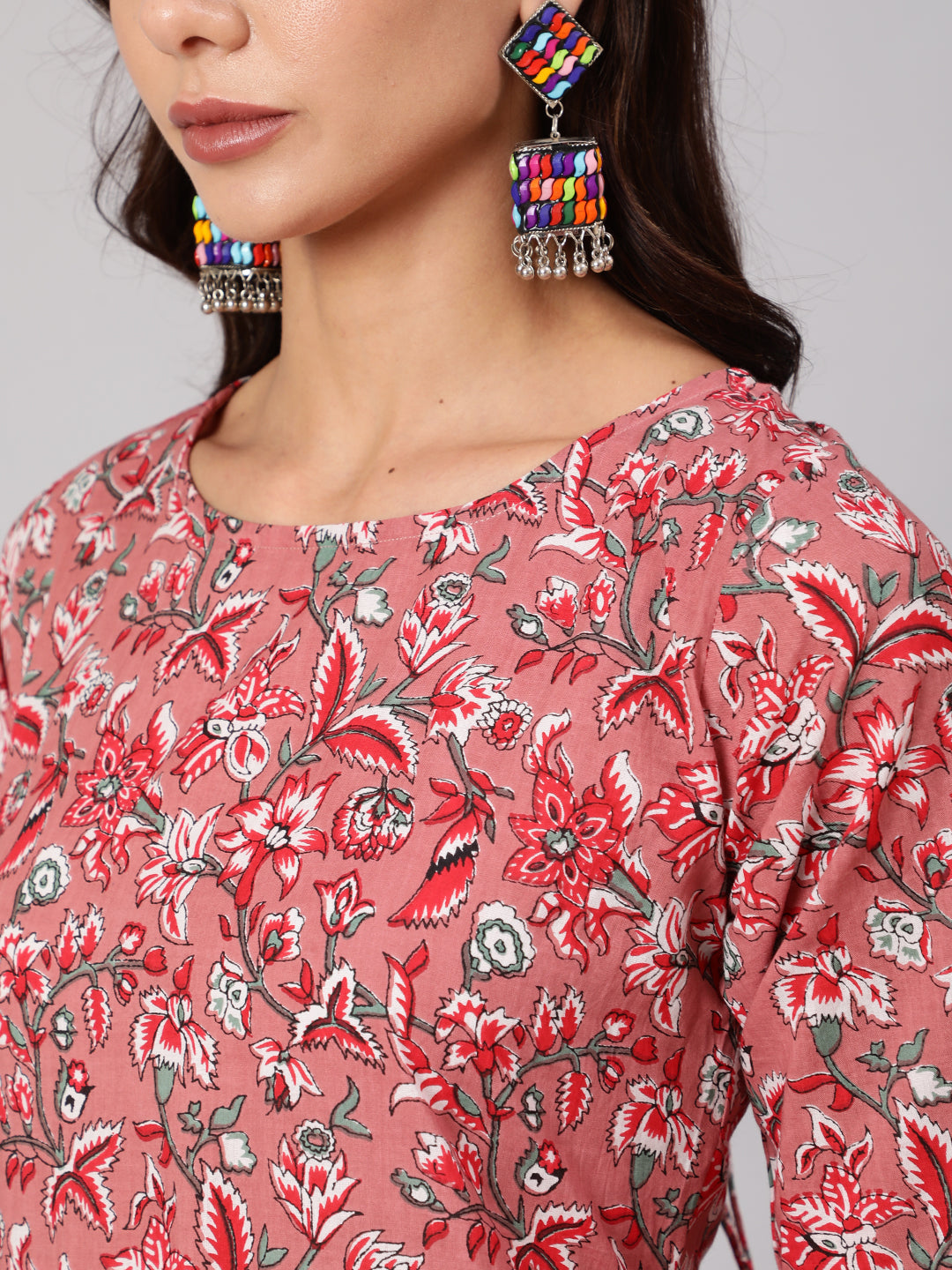 Women Pink Floral Printed Flared Kurta With Trouser With Dupatta | LASVINI - Redefining Indian Fashion with Elegance