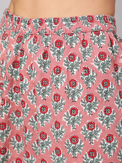 Women Pink Floral Printed Flared Kurta With Trouser With Dupatta | LASVINI - Redefining Indian Fashion with Elegance