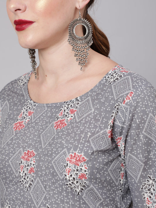Women Grey Silver Striped Printed Kurta With Palazzo And Dupatta | LASVINI - Redefining Indian Fashion with Elegance