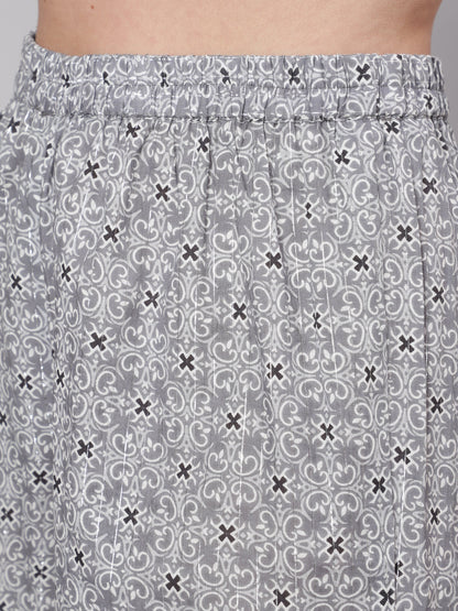 Women Grey Silver Striped Printed Kurta With Palazzo And Dupatta | LASVINI - Redefining Indian Fashion with Elegance