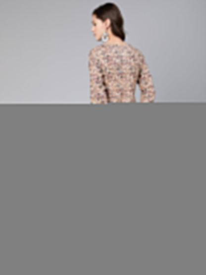 Women Cream Abstract Printed Straight Kurta With Key Hole Neck | LASVINI - Redefining Indian Fashion with Elegance