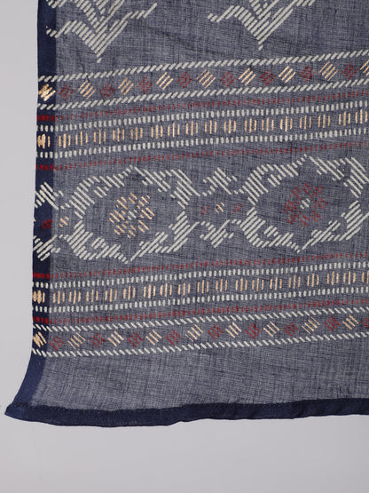 Women Navy Blue Ethnic Printed Straight Kurta With Palazzo And Dupatta | LASVINI - Redefining Indian Fashion with Elegance