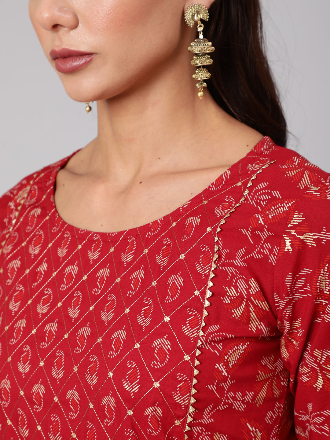 Women Maroon Ethnic Printed Straight Kurta With Palazzo And Dupatta | LASVINI - Redefining Indian Fashion with Elegance