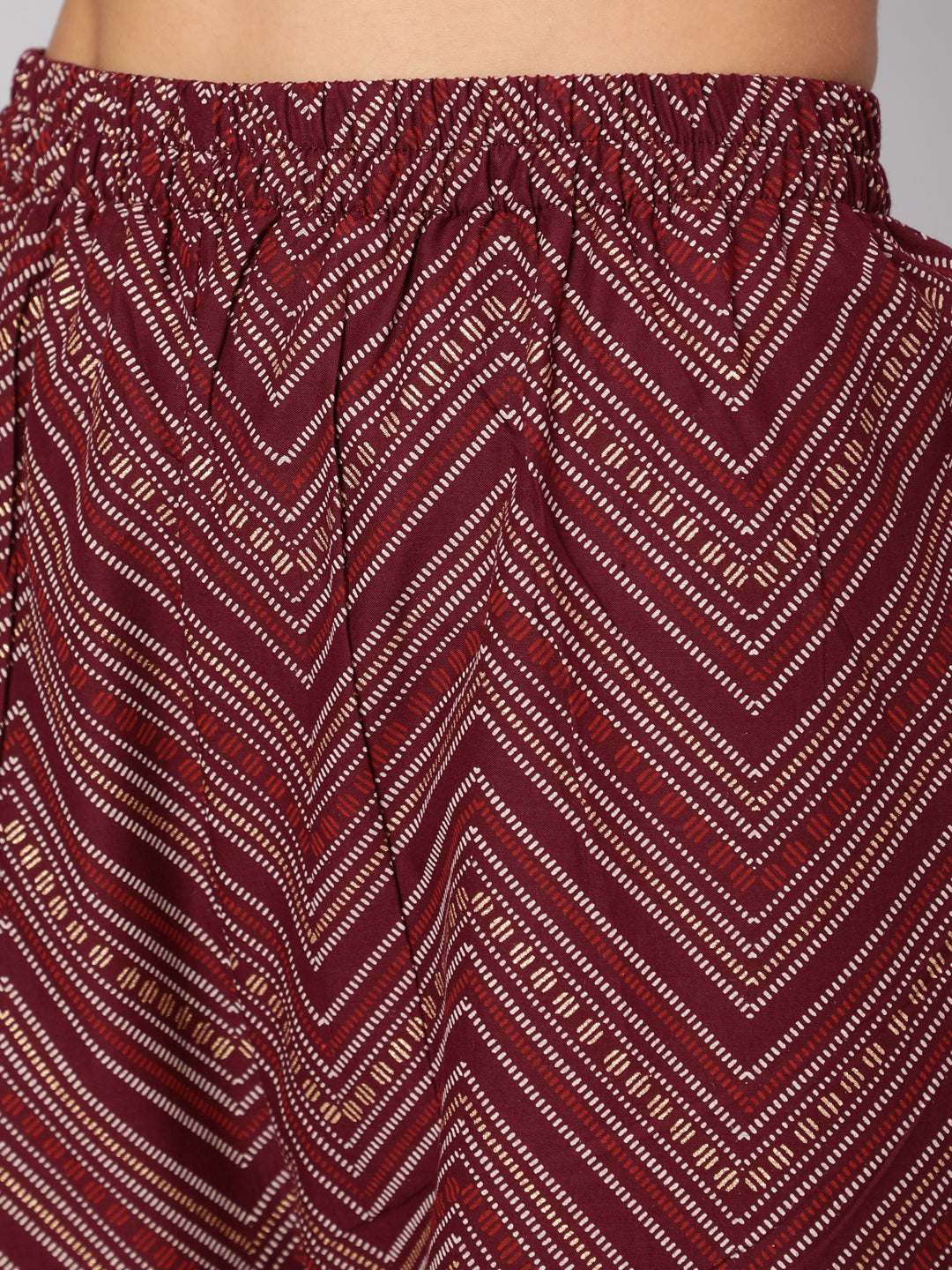 Women Burgundy Printed Flared Kurta With Trouser And Dupatta | LASVINI - Redefining Indian Fashion with Elegance