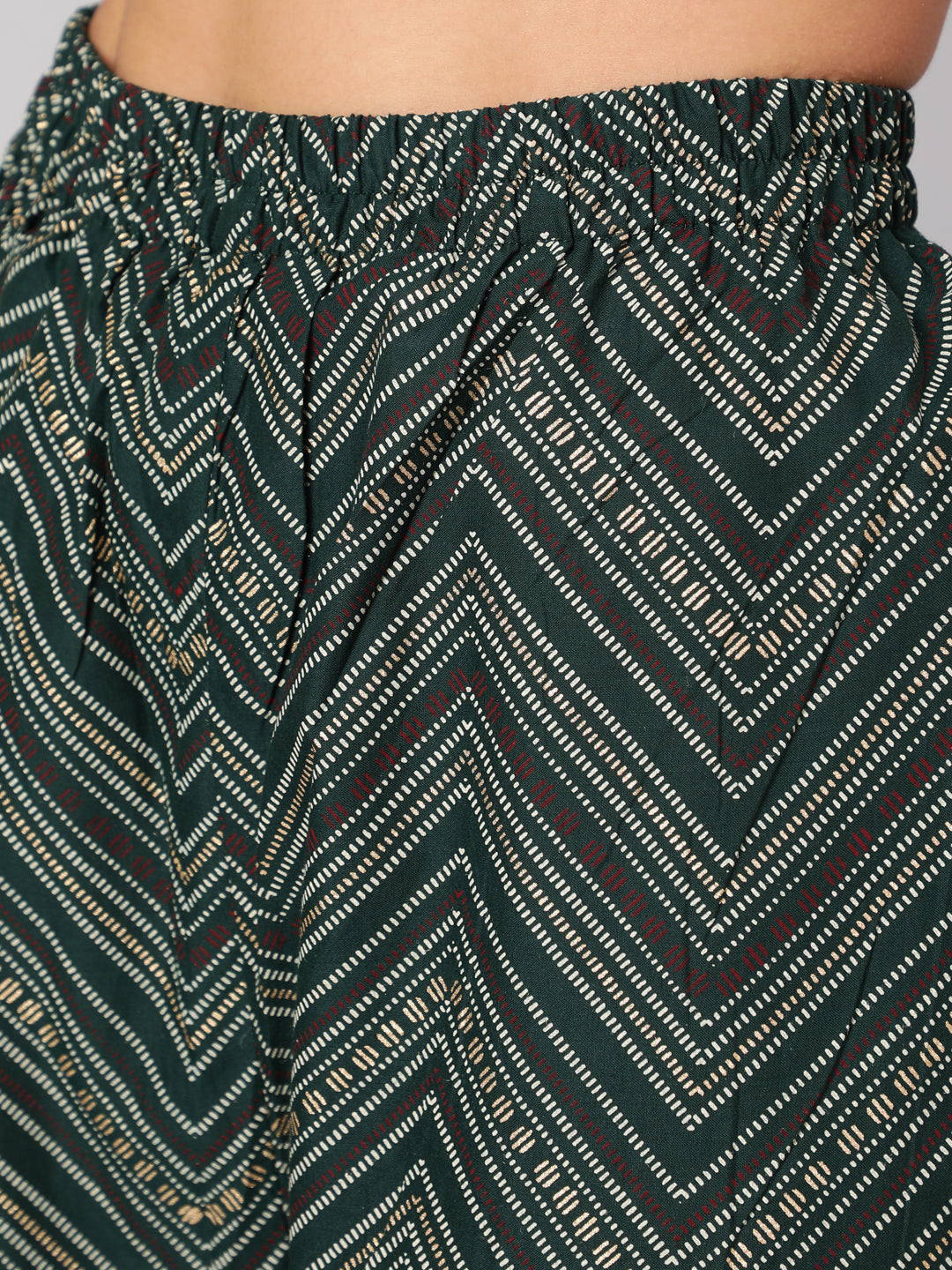 Women Green Printed Flared Kurta With Trouser And Dupatta | LASVINI - Redefining Indian Fashion with Elegance