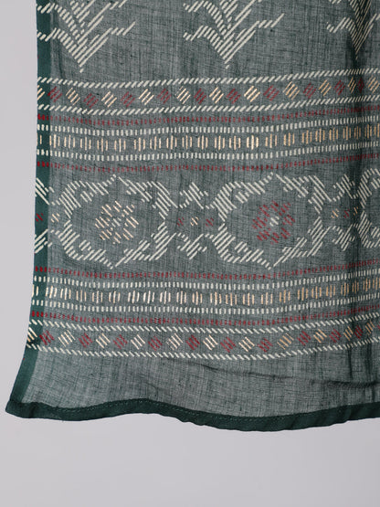 Women Green Printed Flared Kurta With Trouser And Dupatta | LASVINI - Redefining Indian Fashion with Elegance