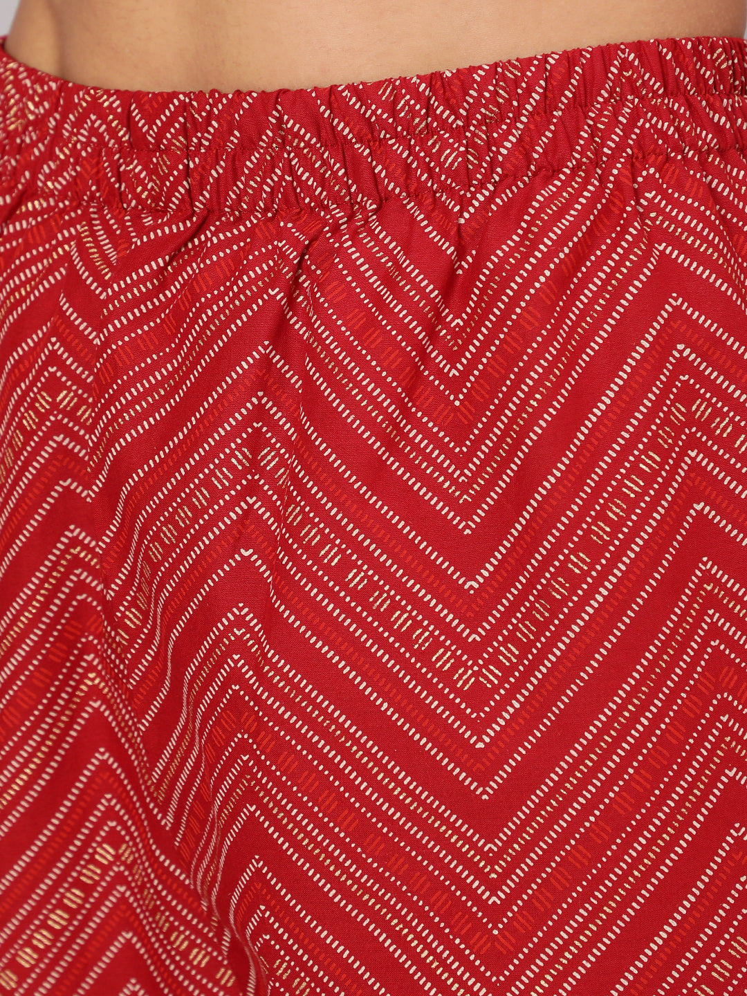 Women Red Printed Flared Kurta With Trouser And Dupatta | LASVINI - Redefining Indian Fashion with Elegance