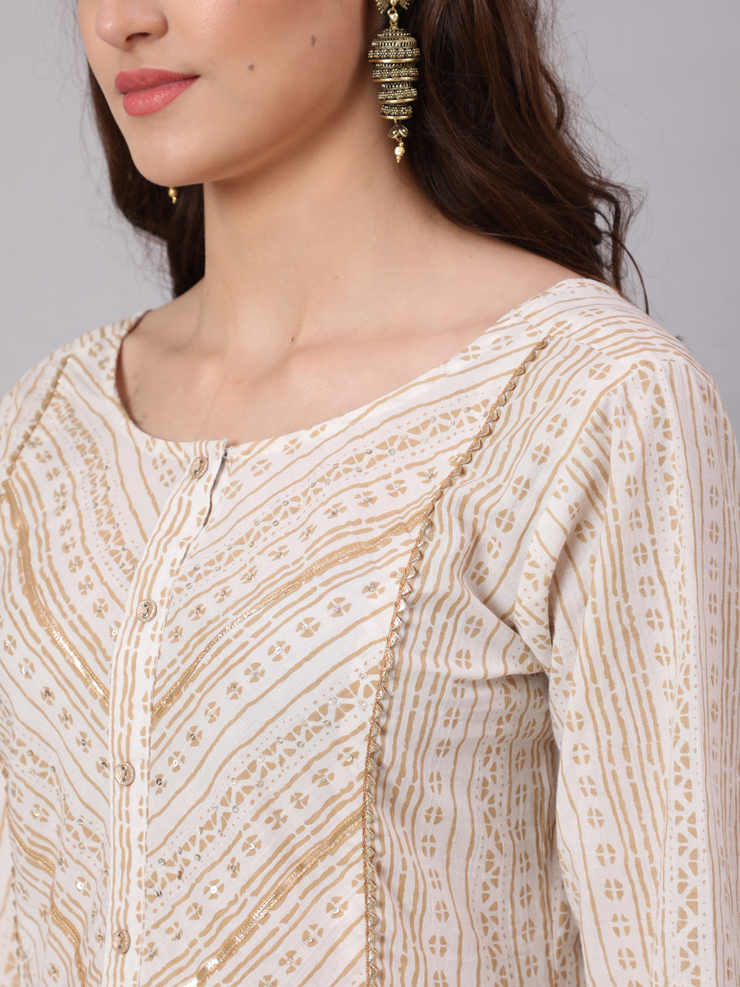 Women White & Gold Sequence Yoke Kurta With Trouser And Dupatta | LASVINI - Redefining Indian Fashion with Elegance