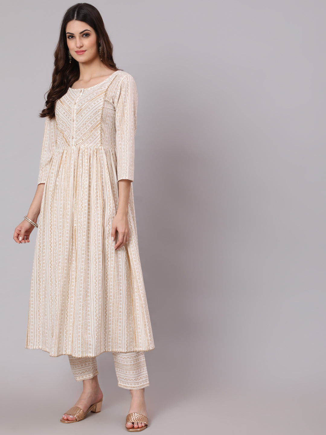Women White & Gold Sequence Yoke Kurta With Trouser And Dupatta | LASVINI - Redefining Indian Fashion with Elegance