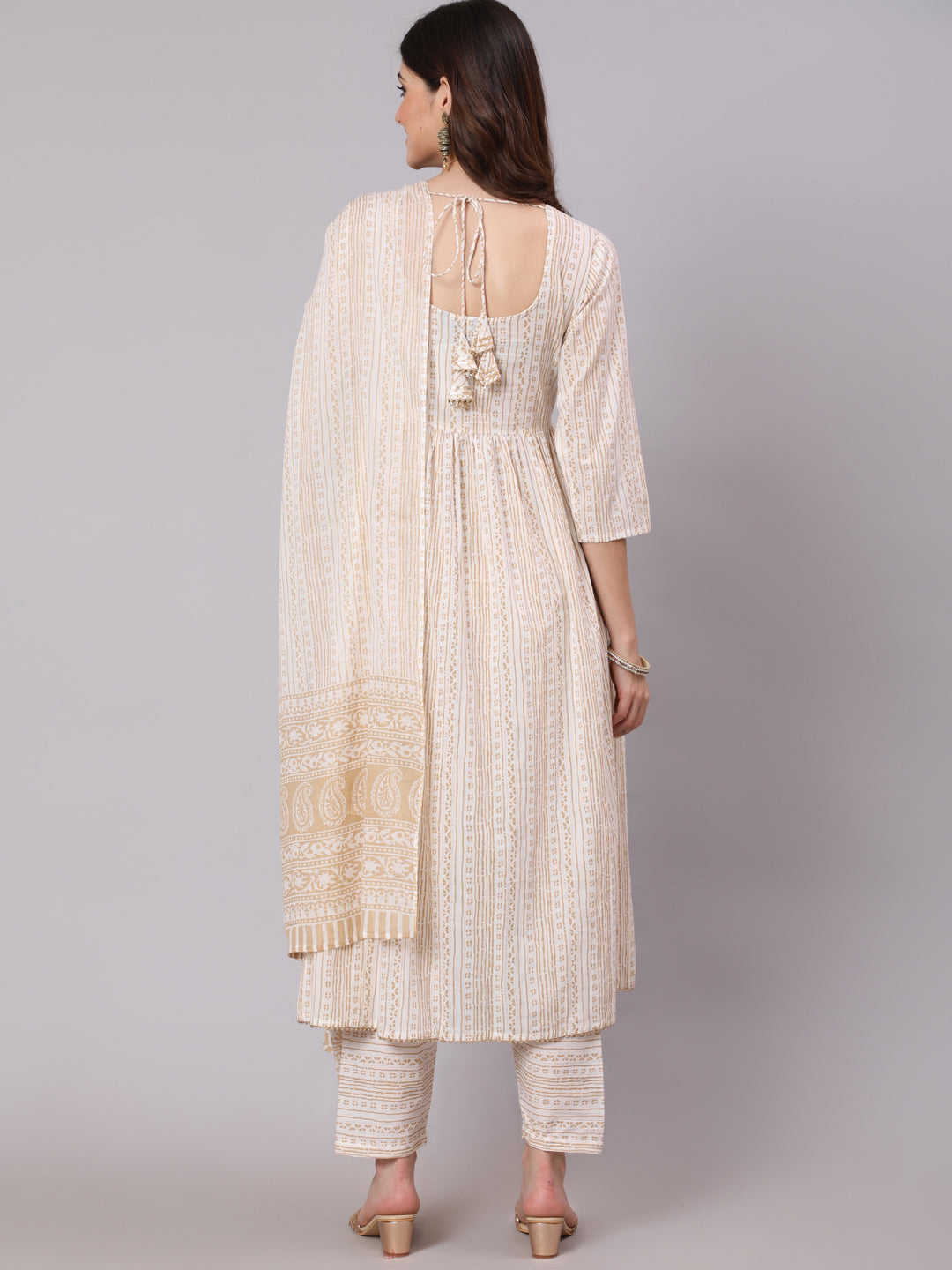 Women White & Gold Sequence Yoke Kurta With Trouser And Dupatta | LASVINI - Redefining Indian Fashion with Elegance
