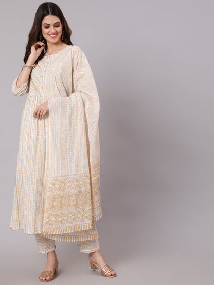 Women White & Gold Sequence Yoke Kurta With Trouser And Dupatta | LASVINI - Redefining Indian Fashion with Elegance