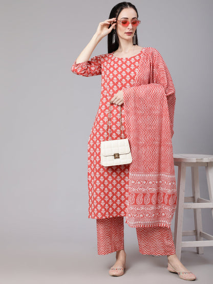 Women Rust Ethnic Printed Kurta With Palazzo And Dupatta | LASVINI - Redefining Indian Fashion with Elegance