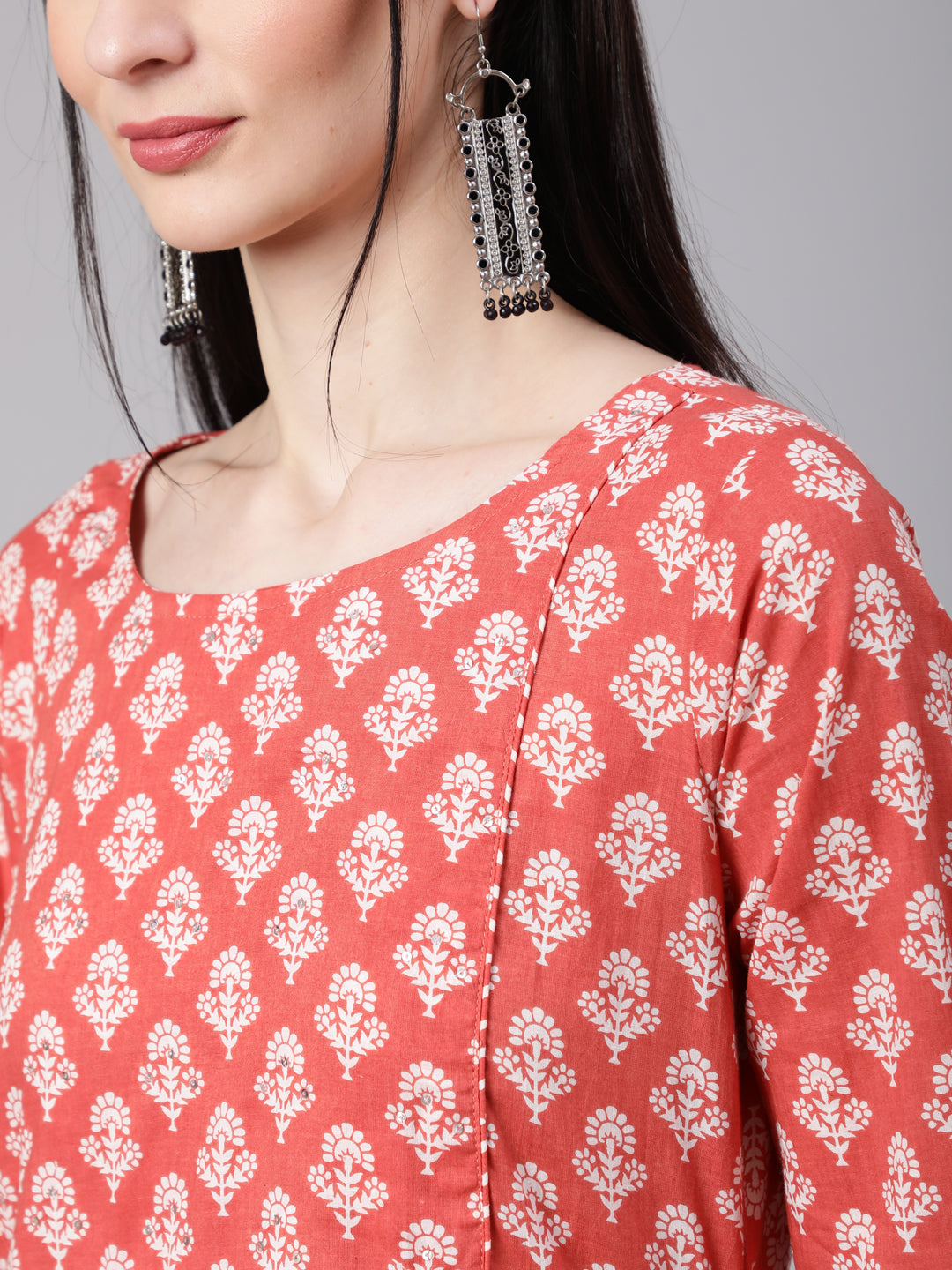 Women Rust Ethnic Printed Kurta With Palazzo And Dupatta | LASVINI - Redefining Indian Fashion with Elegance