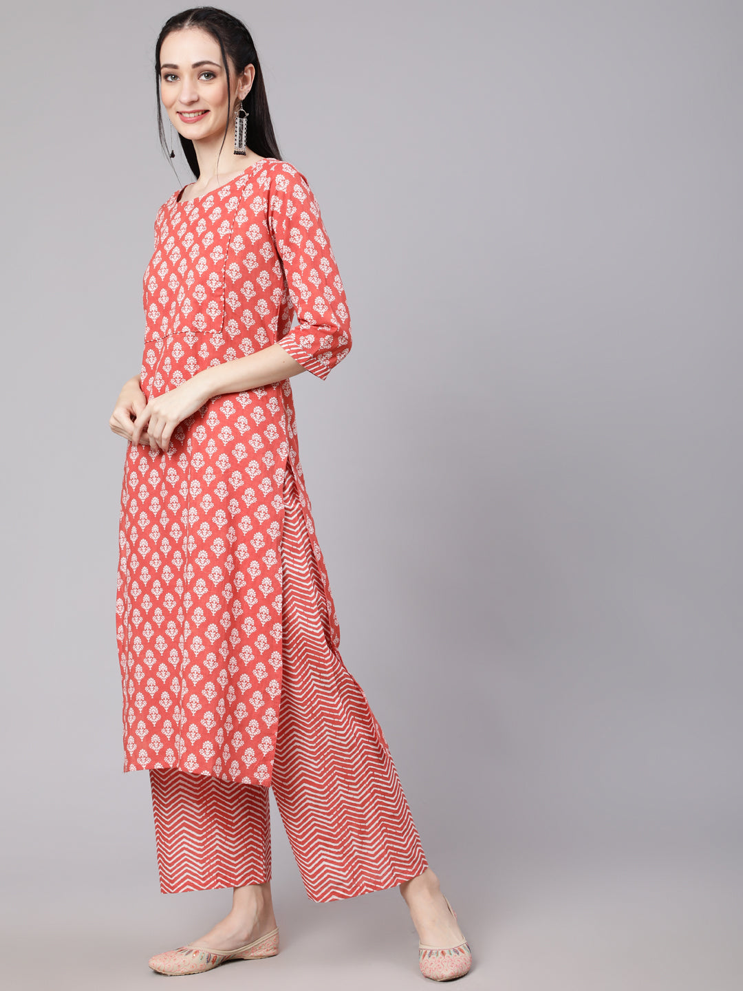 Women Rust Ethnic Printed Kurta With Palazzo And Dupatta | LASVINI - Redefining Indian Fashion with Elegance
