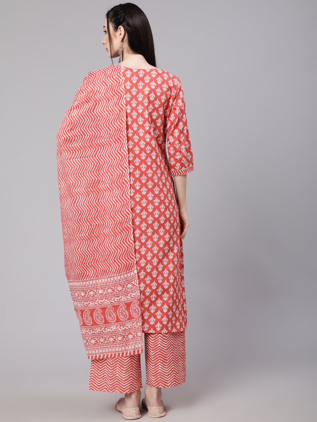 Women Rust Ethnic Printed Kurta With Palazzo And Dupatta | LASVINI - Redefining Indian Fashion with Elegance
