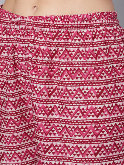 Women Burgundy Ethnic Motifs Printed Pure Cotton Kurta With Palazzos & Dupatta | LASVINI - Redefining Indian Fashion with Elegance