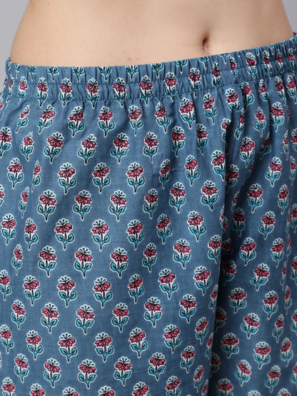 Women Blue Printed Flared Kurta With Trouser & Dupatta | LASVINI - Redefining Indian Fashion with Elegance