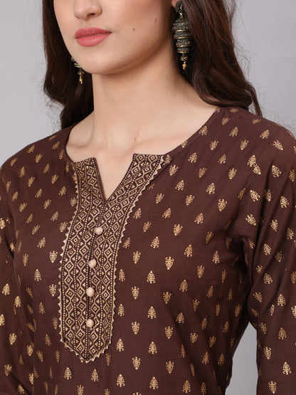 Women Choklet Brown Ethnic Kurta With Palazzo And Net Dupatta | LASVINI - Redefining Indian Fashion with Elegance