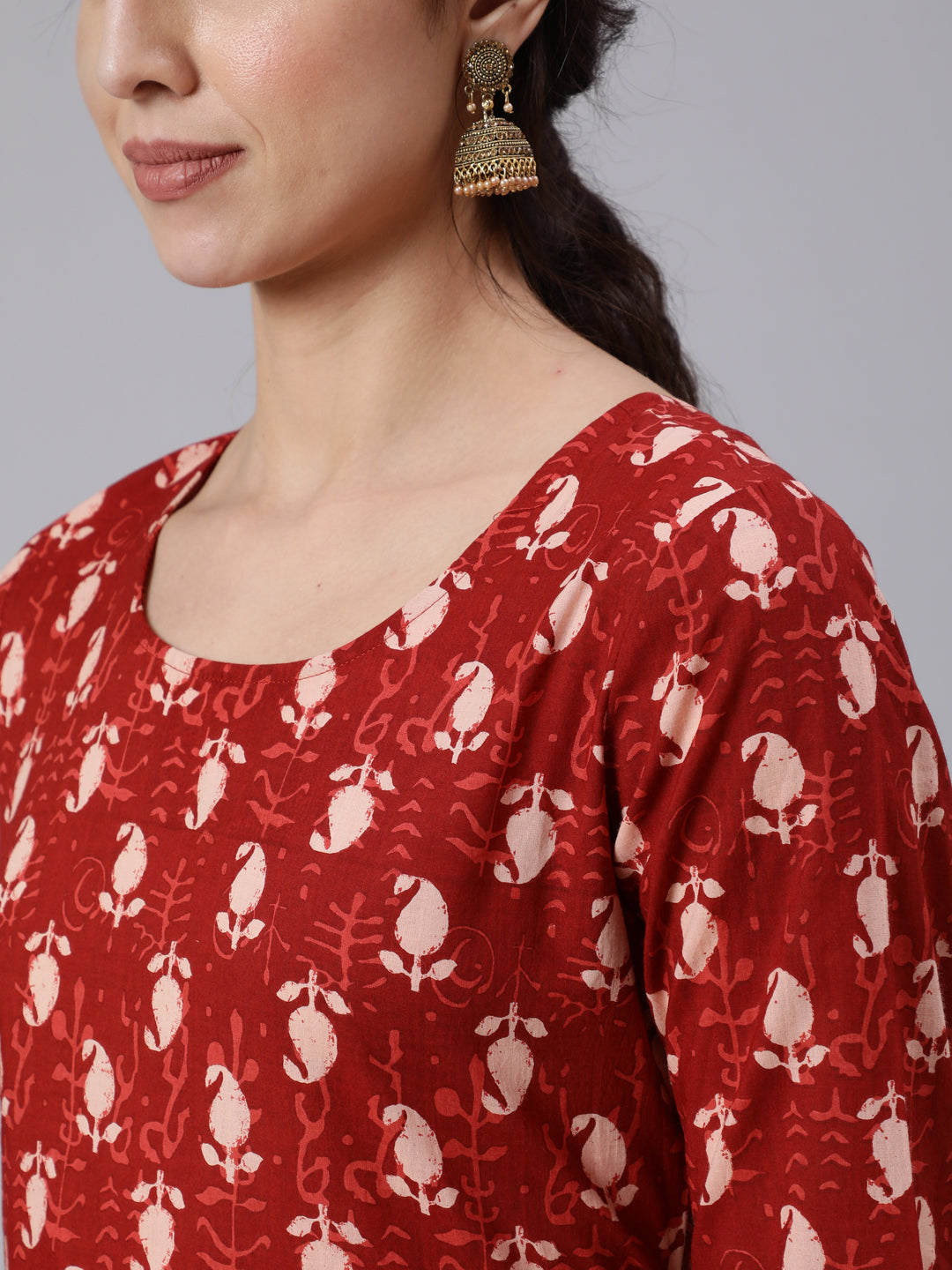 Women Rust Ethnic Printed Flared Kurta With Palazzo And Dupatta | LASVINI - Redefining Indian Fashion with Elegance