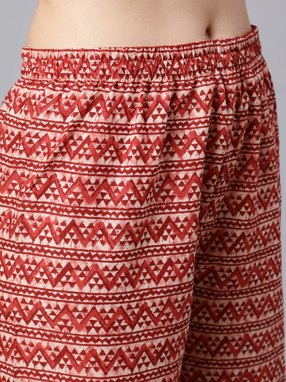 Women Rust Ethnic Printed Flared Kurta With Palazzo And Dupatta | LASVINI - Redefining Indian Fashion with Elegance