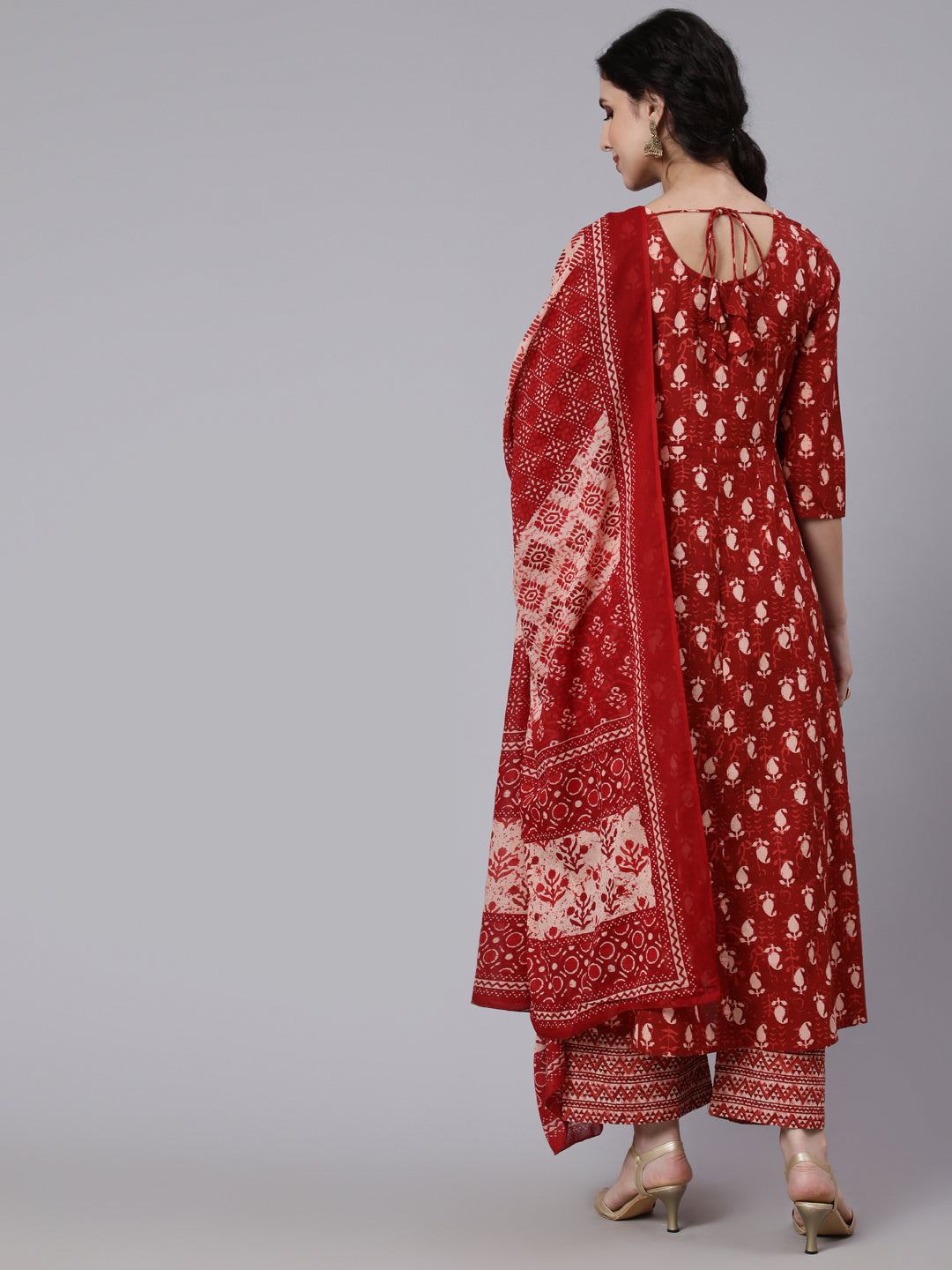 Women Rust Ethnic Printed Flared Kurta With Palazzo And Dupatta | LASVINI - Redefining Indian Fashion with Elegance