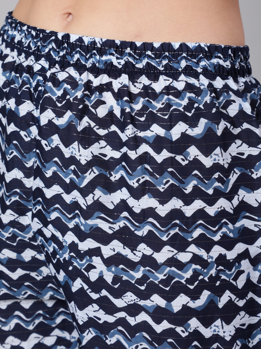 Women Navy Blue Printed Flared Kurta With Trouser And Dupatta | LASVINI - Redefining Indian Fashion with Elegance