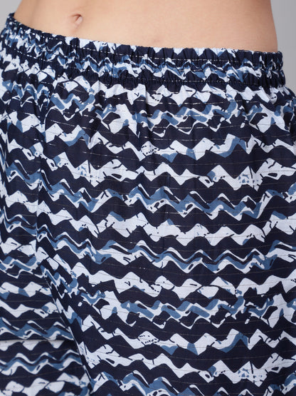 Women Navy Blue Printed Flared Kurta With Trouser And Dupatta | LASVINI - Redefining Indian Fashion with Elegance