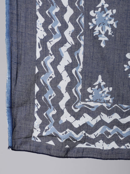 Women Navy Blue Printed Flared Kurta With Trouser And Dupatta | LASVINI - Redefining Indian Fashion with Elegance