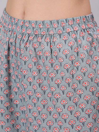 Women Grey Printed Flared Kurta With Trouser With Dupatta | LASVINI - Redefining Indian Fashion with Elegance