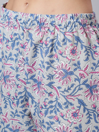 Women Grey Floral Printed Flared Kurta With Trouser And Dupatta | LASVINI - Redefining Indian Fashion with Elegance