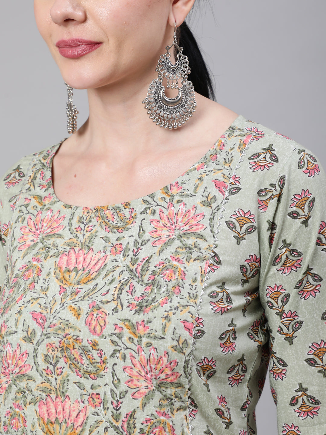 Women Green Printed Straight Kurta With Palazzo & Dupatta | LASVINI - Redefining Indian Fashion with Elegance