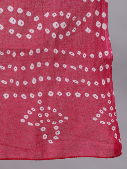 Women Pink Bandhini Printed Flared Kurta With Trouser With Dupatta | LASVINI - Redefining Indian Fashion with Elegance