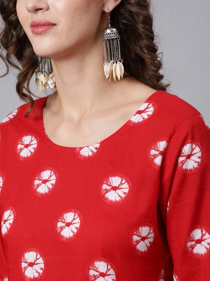 Women Red Dyed Printed Kurta And Trouser With Dupatta | LASVINI - Redefining Indian Fashion with Elegance