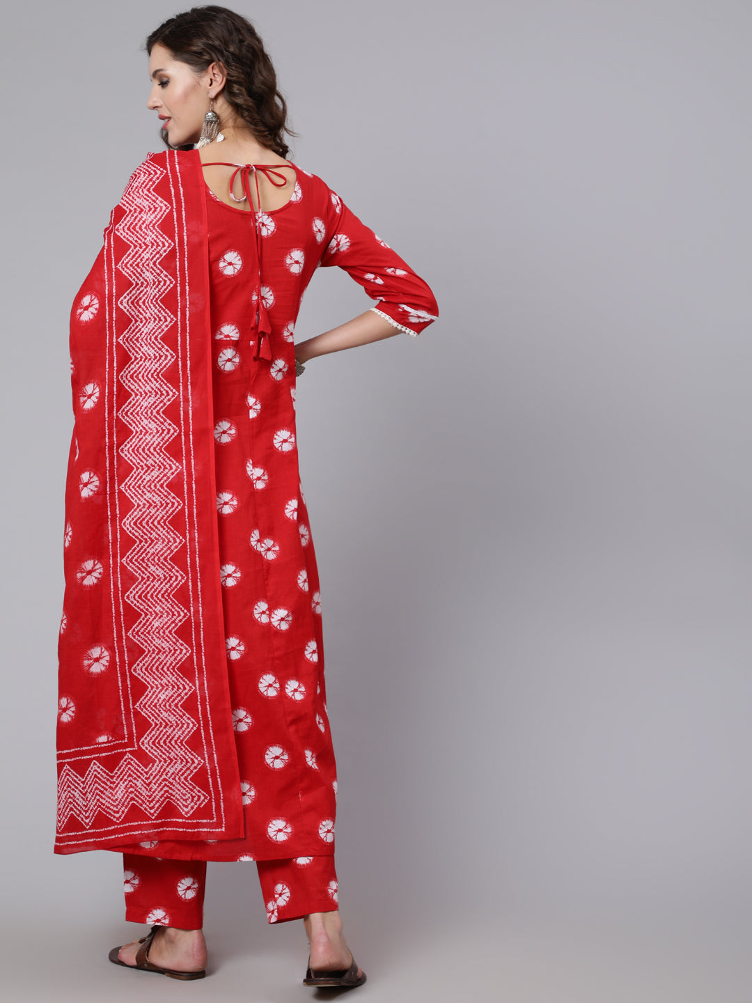 Women Red Dyed Printed Kurta And Trouser With Dupatta | LASVINI - Redefining Indian Fashion with Elegance