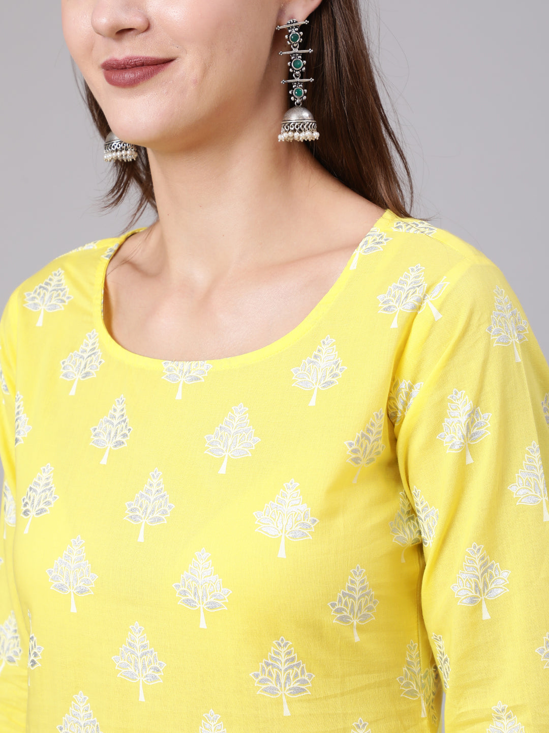 Women Yellow Printed Straight Kurta With Solid White Palazzo | LASVINI - Redefining Indian Fashion with Elegance