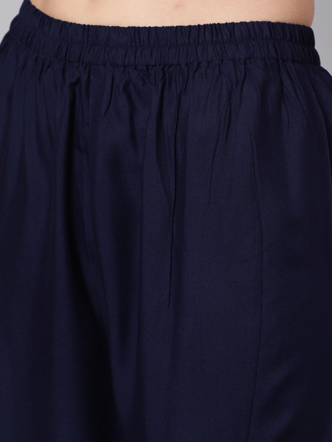 Women Navy Blue Solid Flared Kurta With Trouser And Dupatta | LASVINI - Redefining Indian Fashion with Elegance