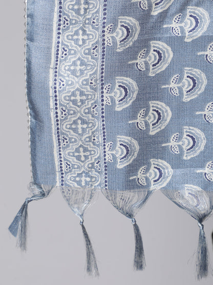 Women Navy Blue Solid Flared Kurta With Trouser And Dupatta | LASVINI - Redefining Indian Fashion with Elegance