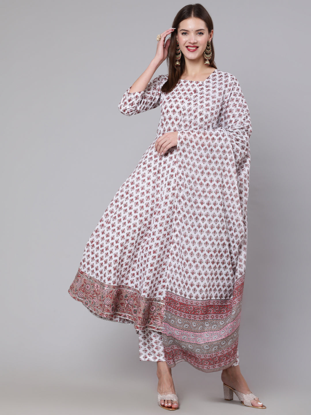Women Off White Flared Kurta With Trouser & Dupatta | LASVINI - Redefining Indian Fashion with Elegance