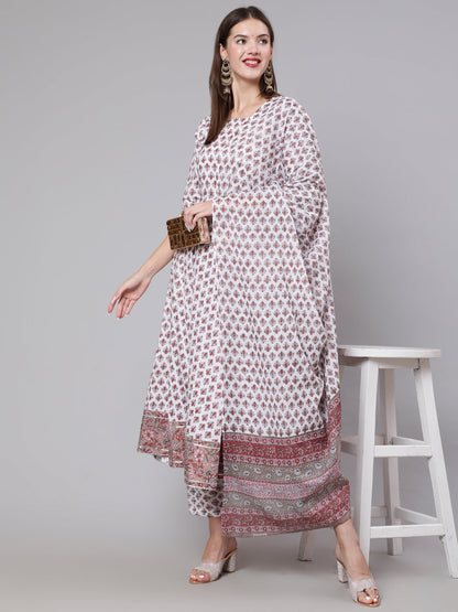 Women Off White Flared Kurta With Trouser & Dupatta | LASVINI - Redefining Indian Fashion with Elegance